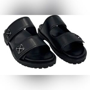 Off-White Arrows Leather Sandals Black Silver EU 40 NWT COA